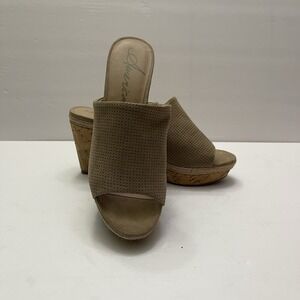 American Rag Shiraf Wedge Slide Beige Perforated Suede Cork‎ Size 8